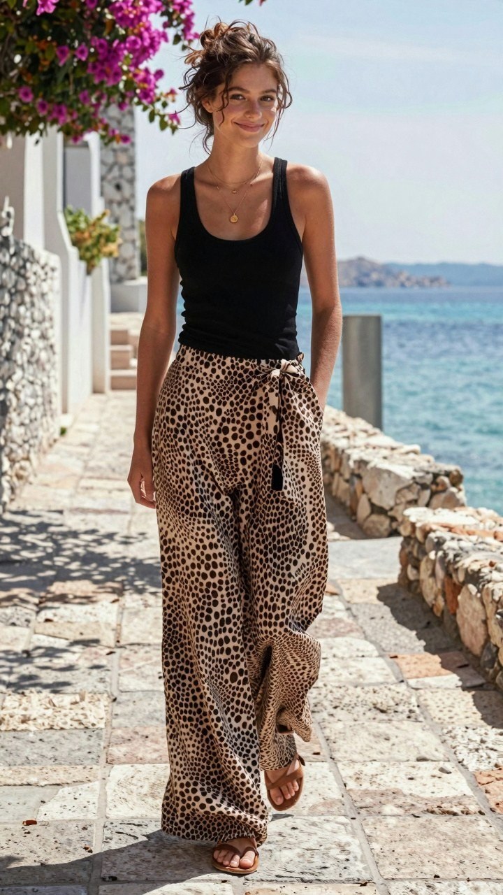 Pairing a Simple Tank Top With Patterned Summer Pants