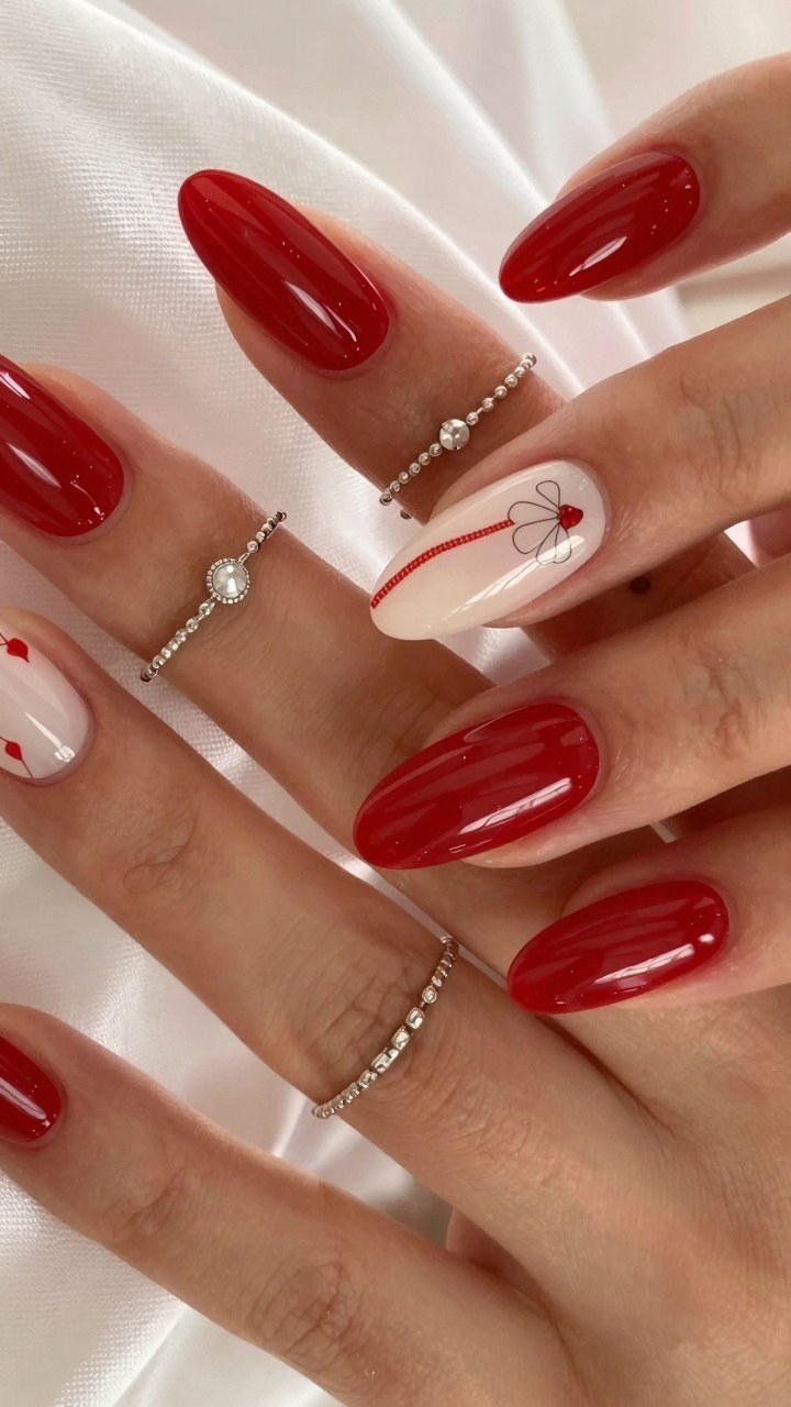 Maintaining Glossy Red Nails with Delicate Floral Art