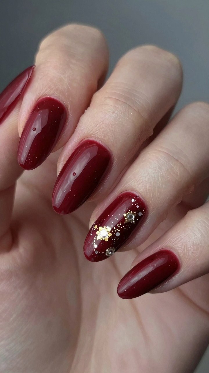 Maintaining Burgundy Nails with Delicate Gold Star Details