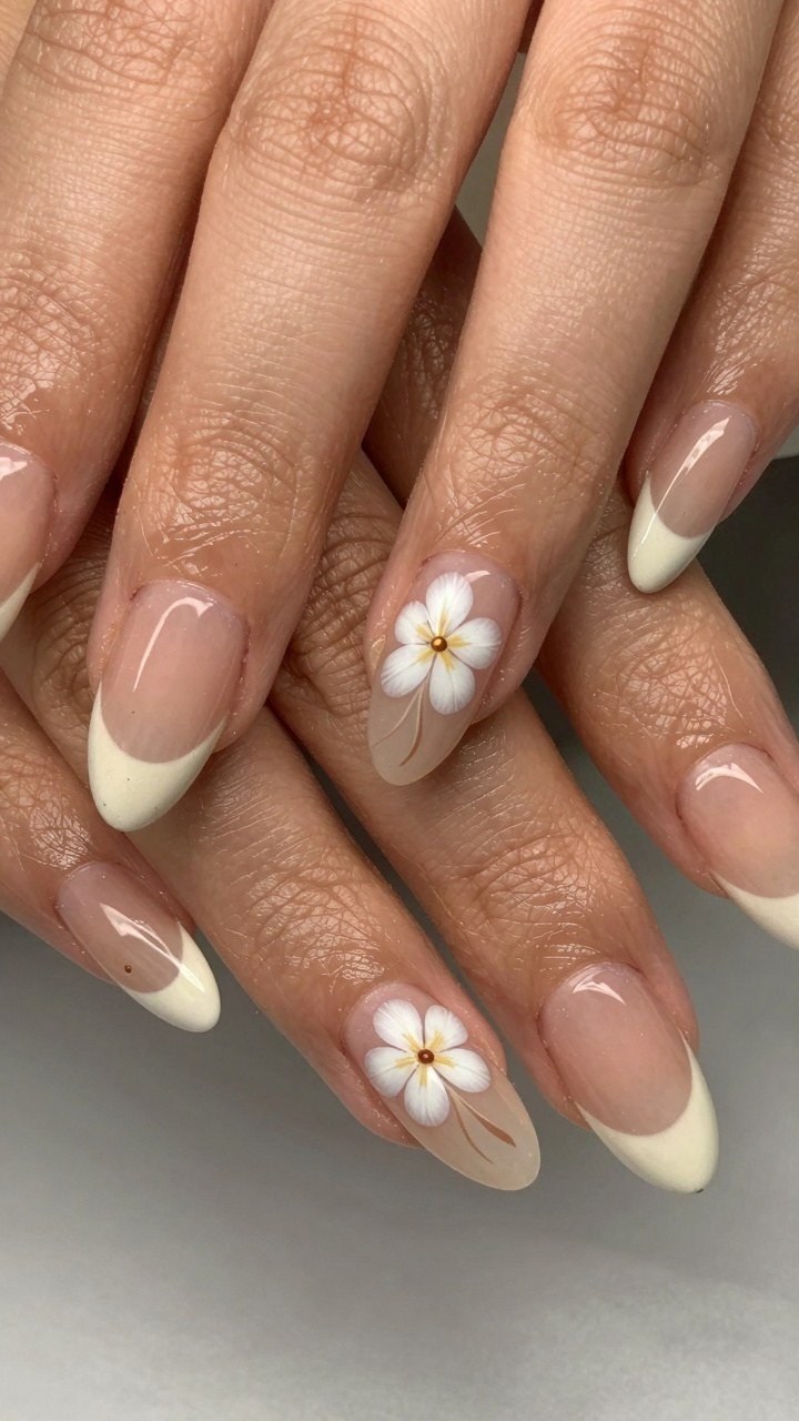 Painting Delicate White Floral Accents on French Tips