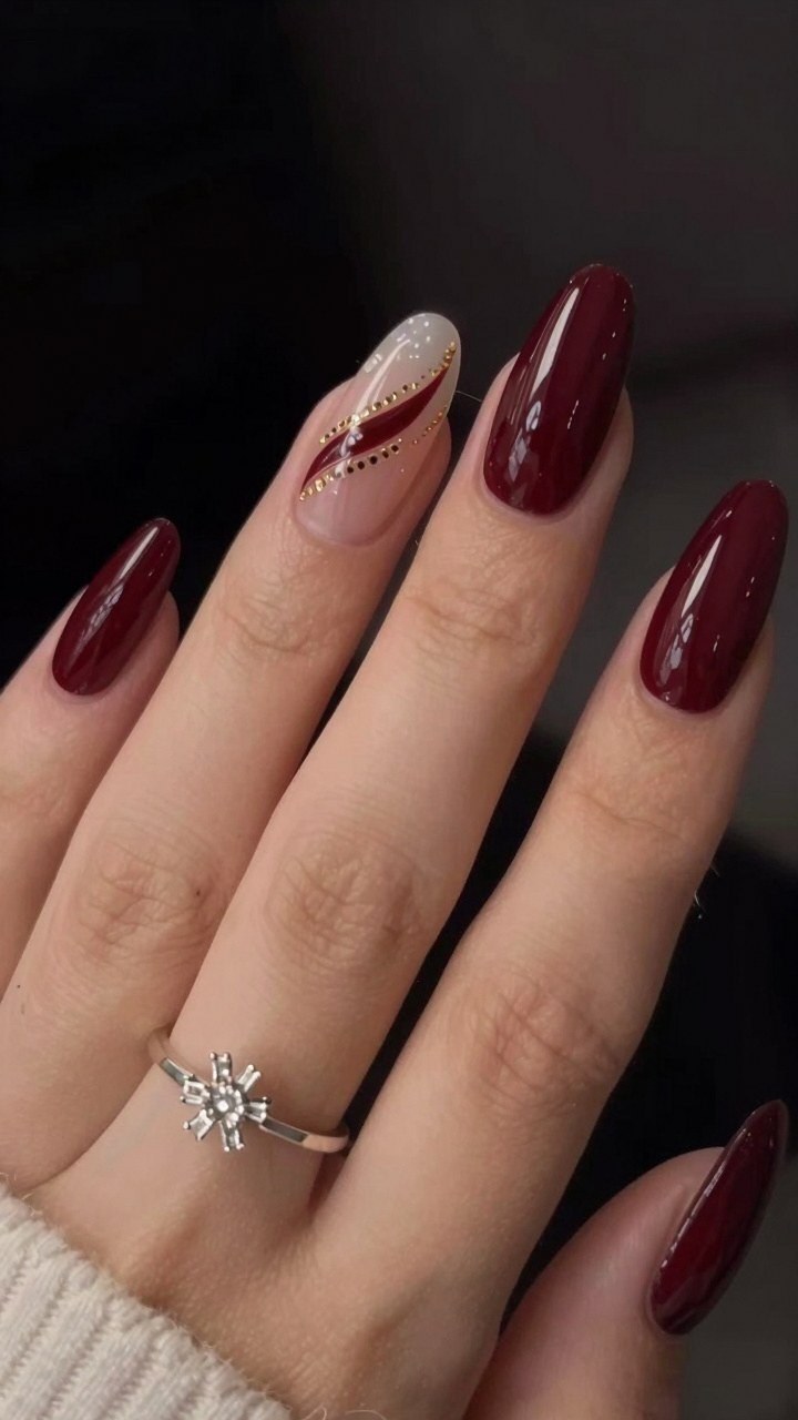 Adding Metallic Accents to Burgundy Nails