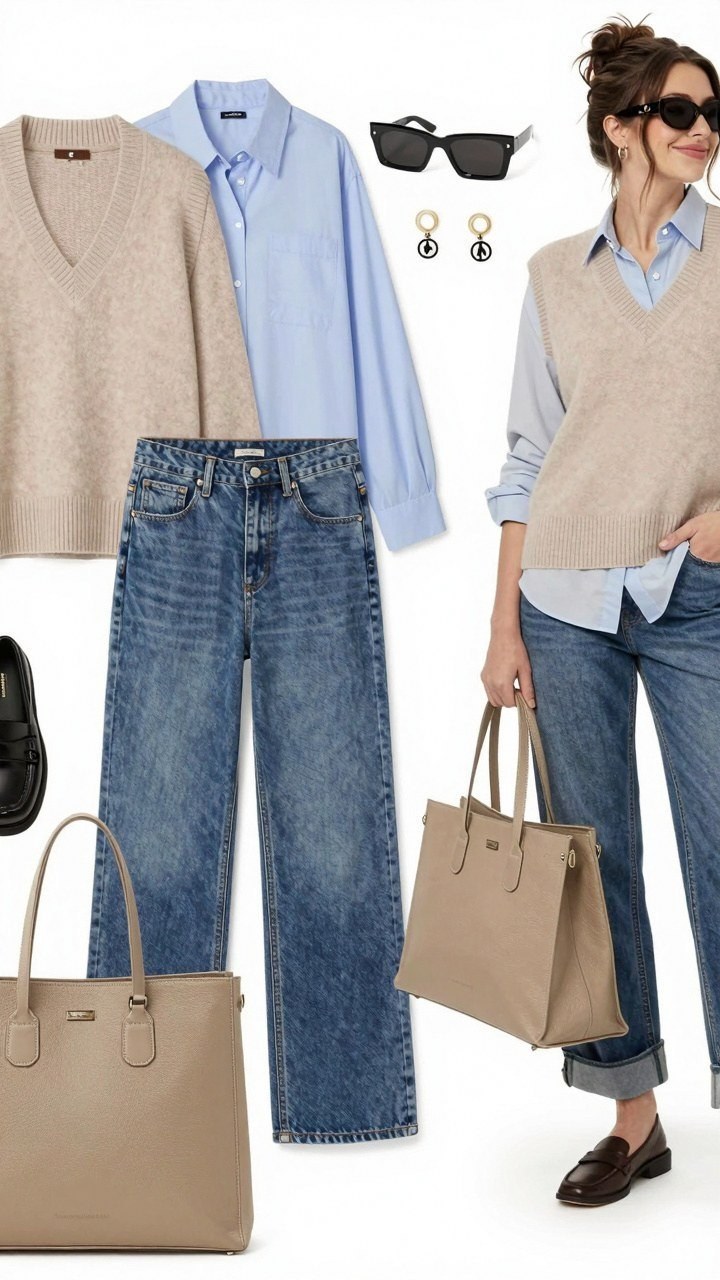 Layering a Sweater Vest Over a Classic Button-Down Shirt