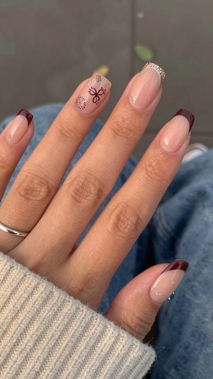 Pairing Chocolate Brown French Tips With Delicate Nail Stamps