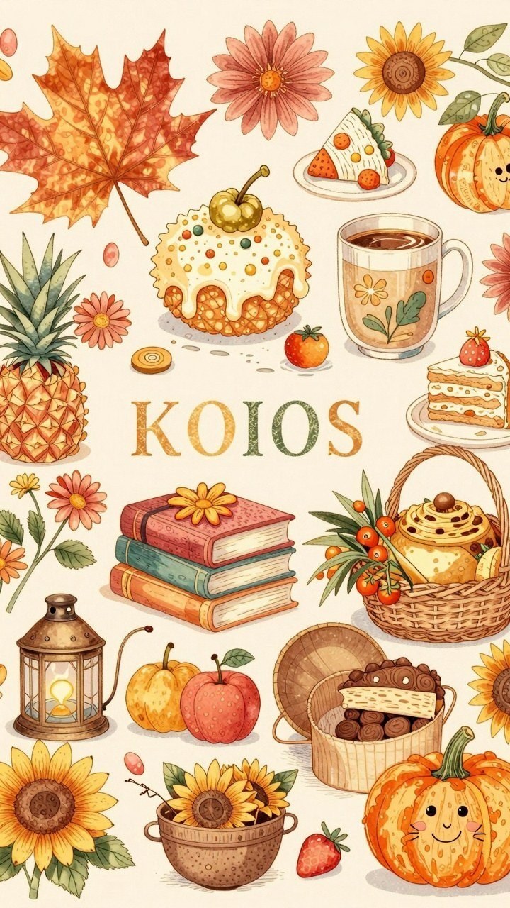 Creating Warm Sticker Doodle Flatlay Phone Wallpapers for Autumn