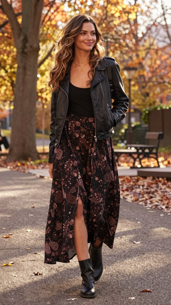 Adding a Leather Biker Jacket for Edgy Contrast