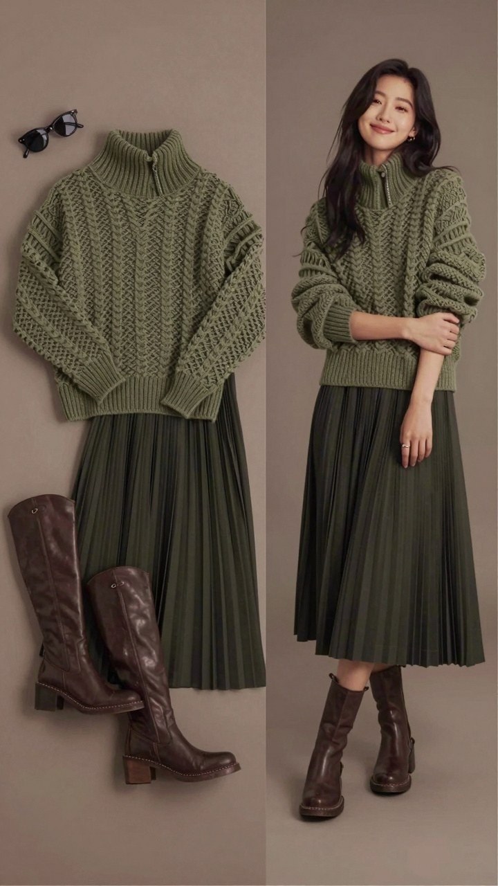 Styling Chunky Knit Sweaters With Pleated Skirts