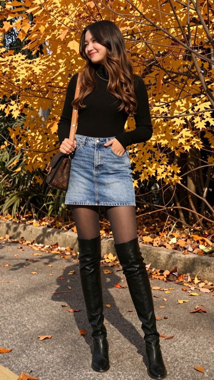 Keeping Your Knit Turtleneck and Denim Skirt Combination Looking Fresh