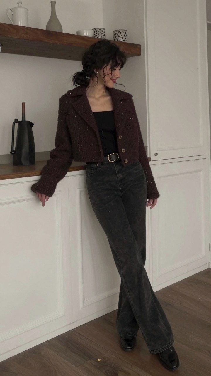 Styling a Textured Burgundy Jacket with Black Jeans