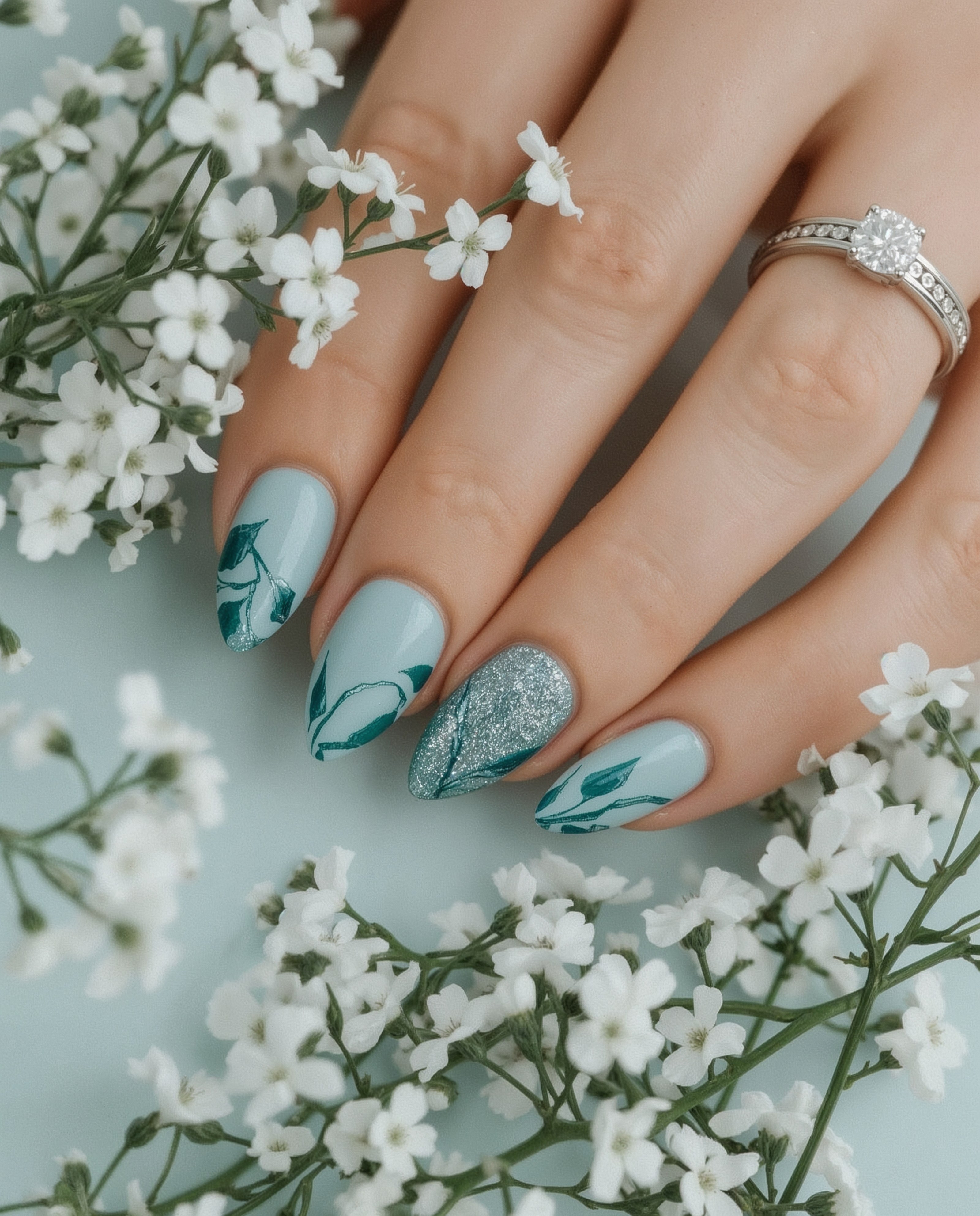 A Springtime Statement: Complementary Teal Nail Art
