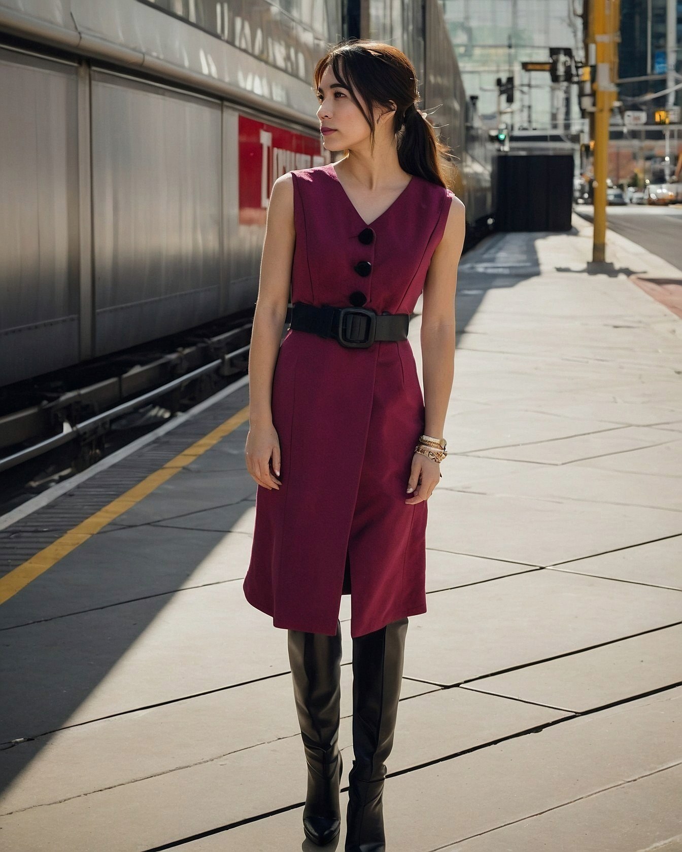 Berry Tunic Dress Meets Sleek Black Boots