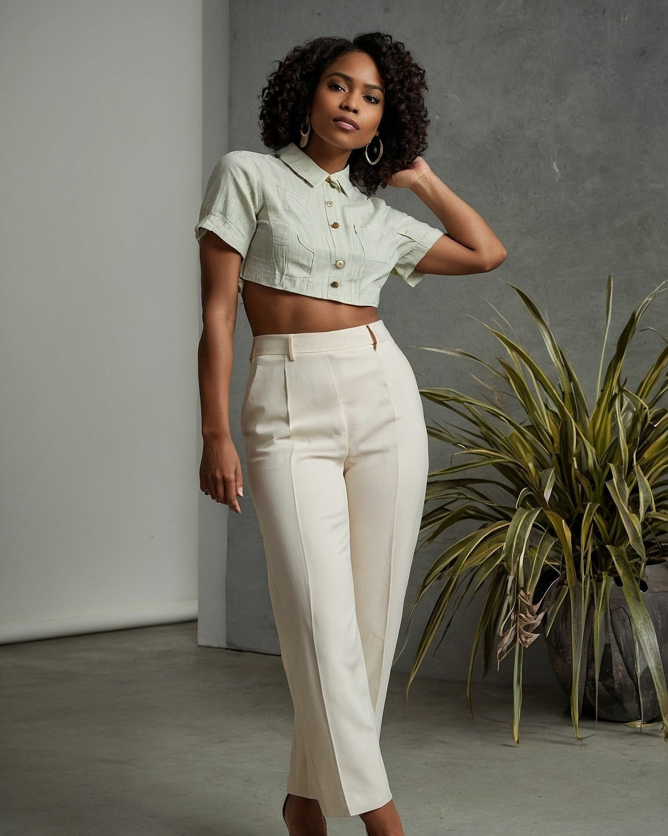 Structured Trousers Meet Relaxed Cropped Shirt