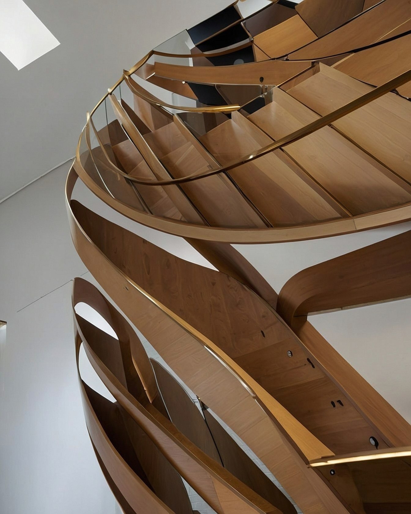 Curving Wooden Staircase with Warm Taupe Accents