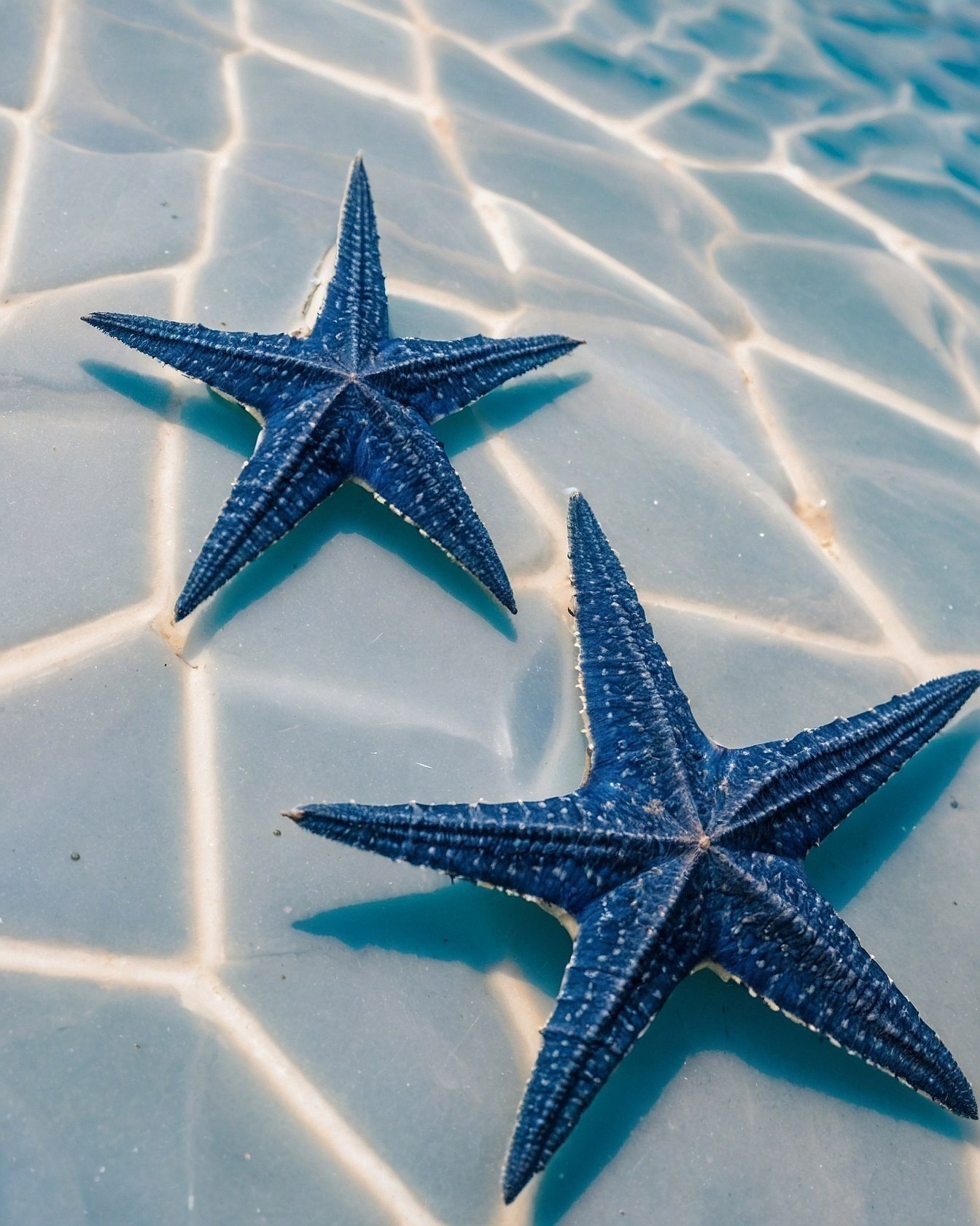 Starfish on Tiled Pool Floor Under Water