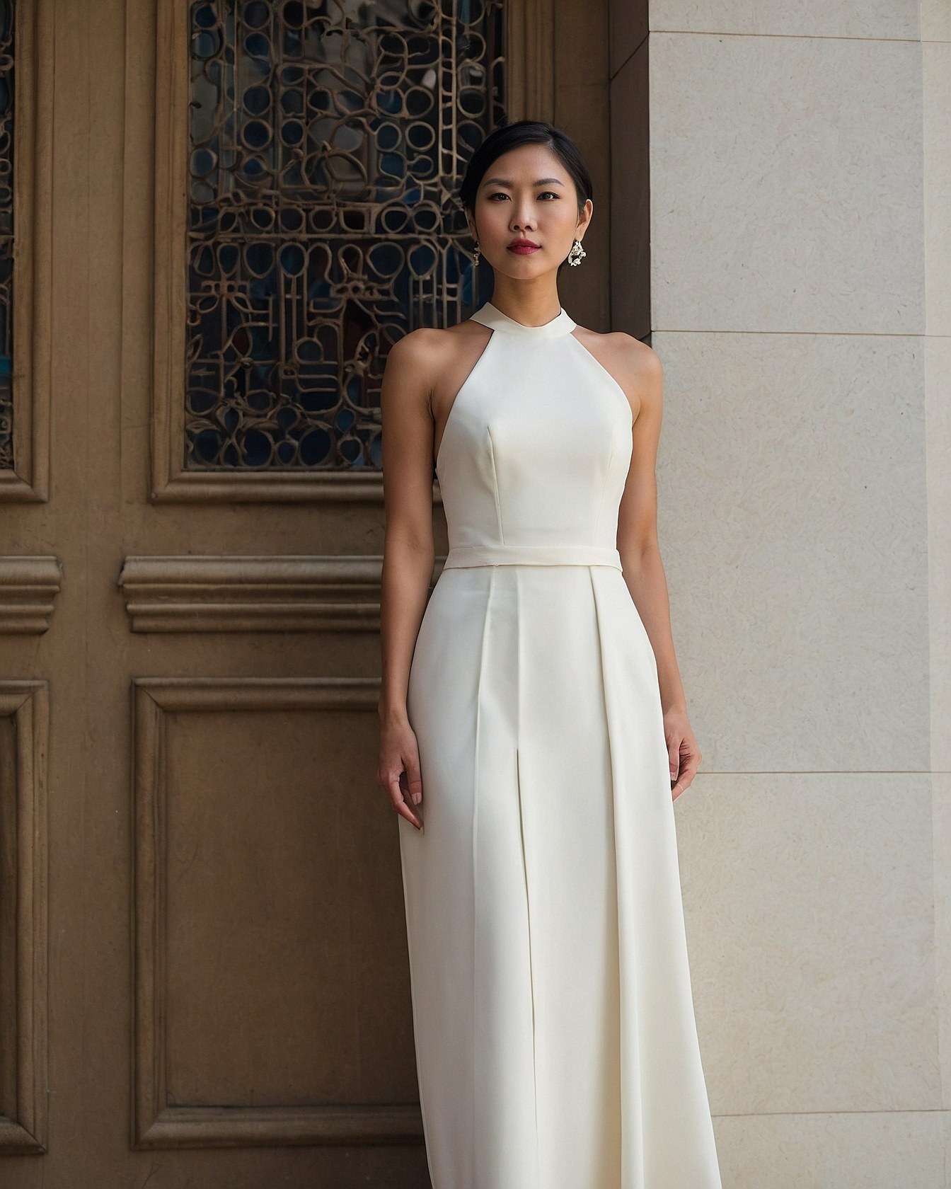 Chic High Neckline Meets Flowing Skirt Aesthetic