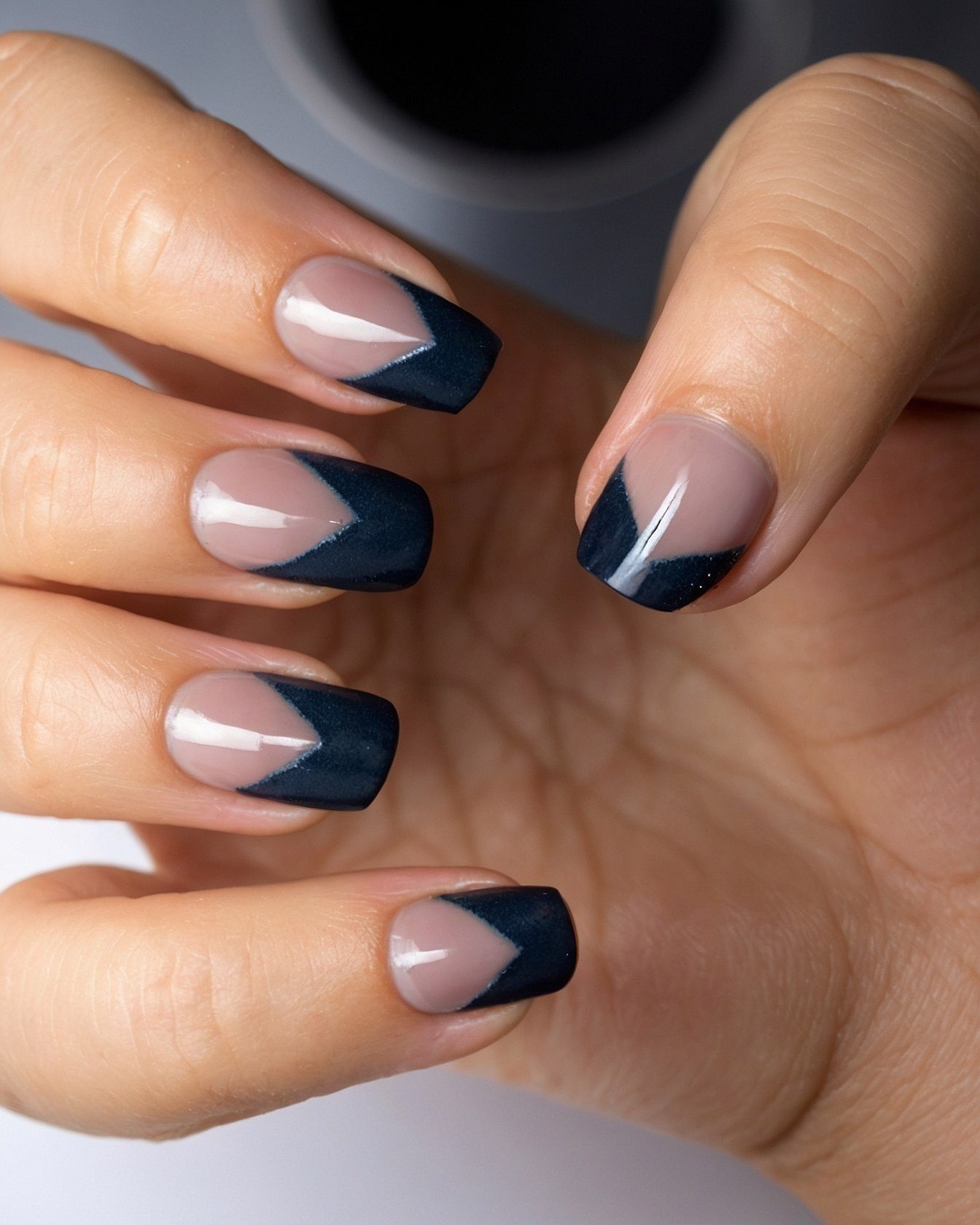 Square-tipped Frenchies with Deep Navy and Gold