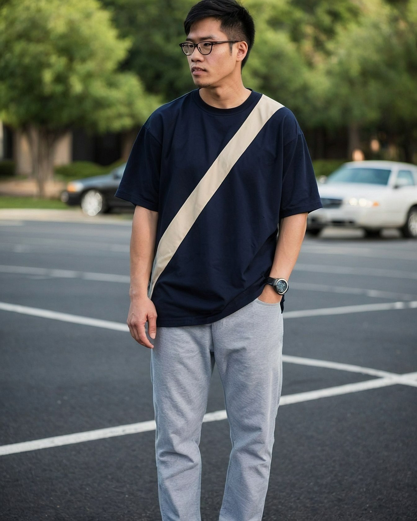 Relaxed Athletic Trousers and Diagonal Stripe Tee