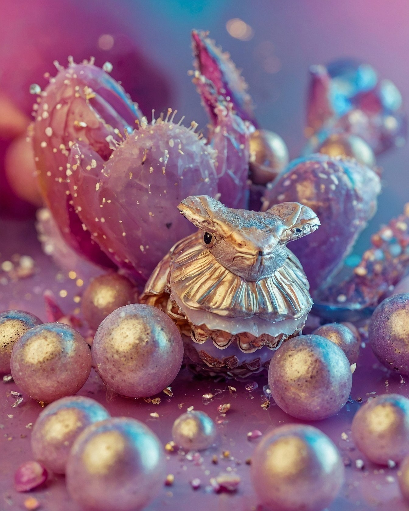 Gilded Creature Amidst Bejeweled Blooms