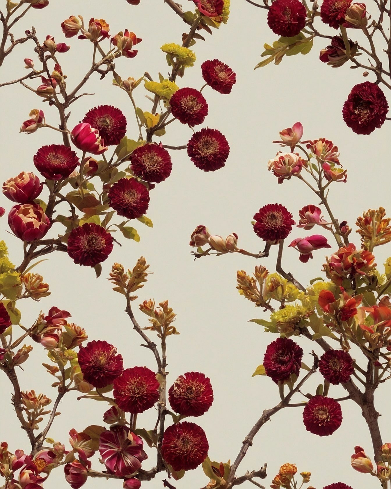 Bold Maroons Against a Pale, Neutral Backdrop