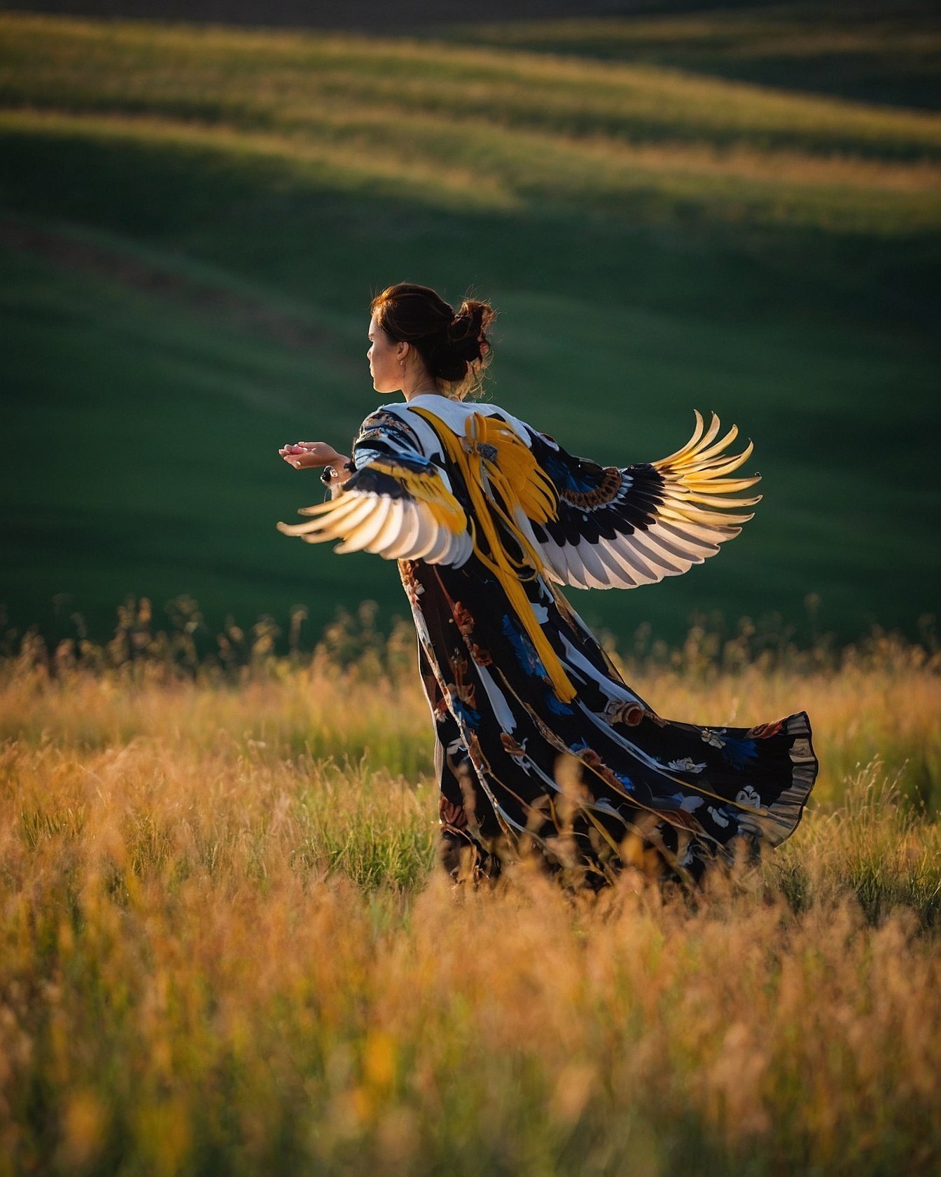 Bold Bird Motif Meets Serene Field