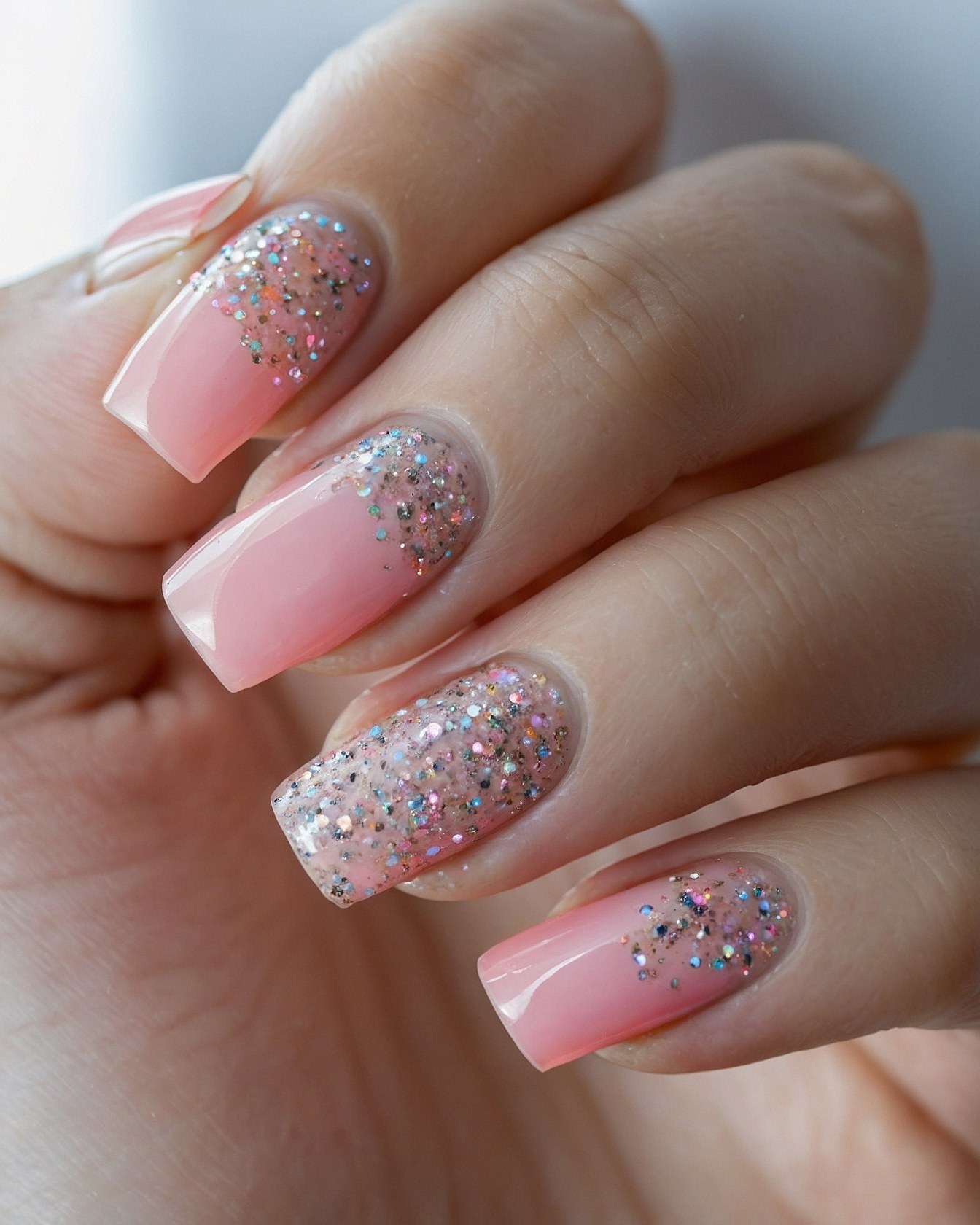 Soft Pink French Tip with a Glitter Accent