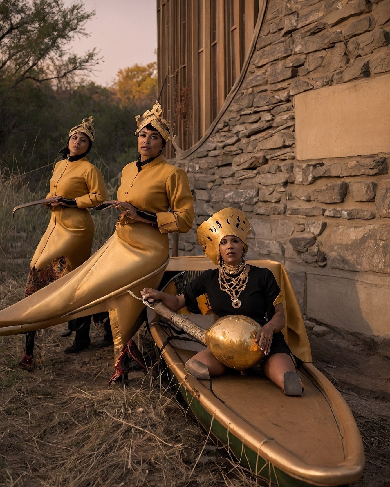 Bold Gold Ensemble Meets Ancient Stone Architecture