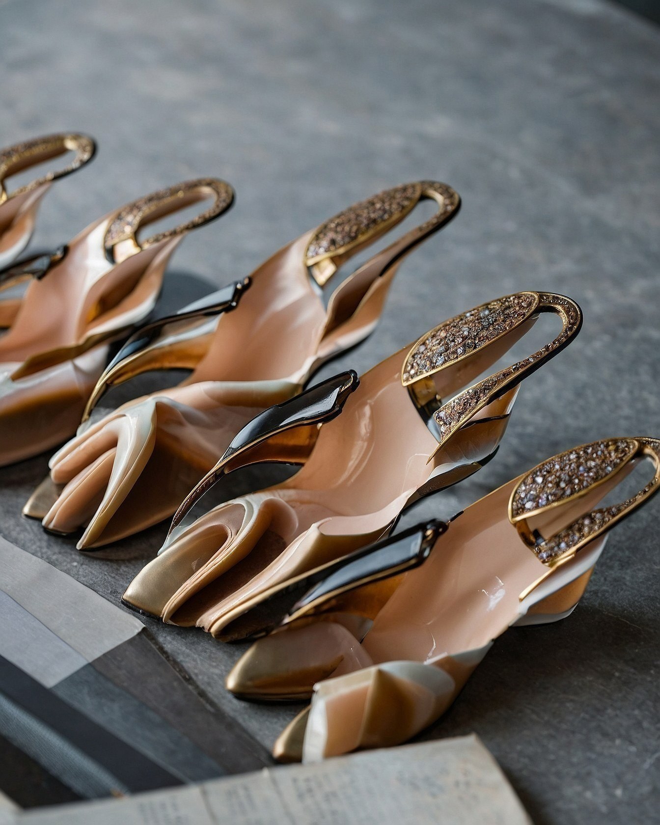 Sculptural Heels: Organic Flow Meets Structured Shine