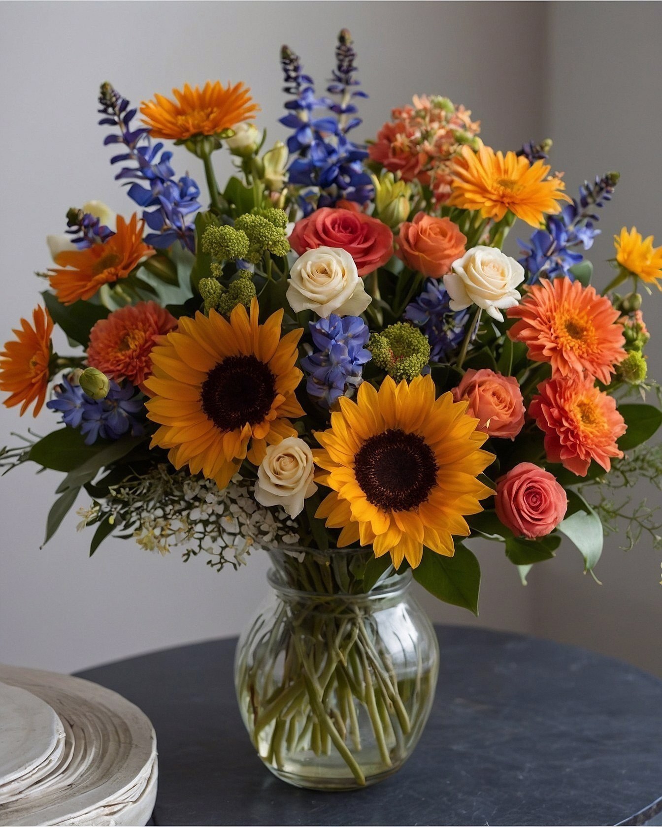 Bold Sunflowers Against Delicate Blooms