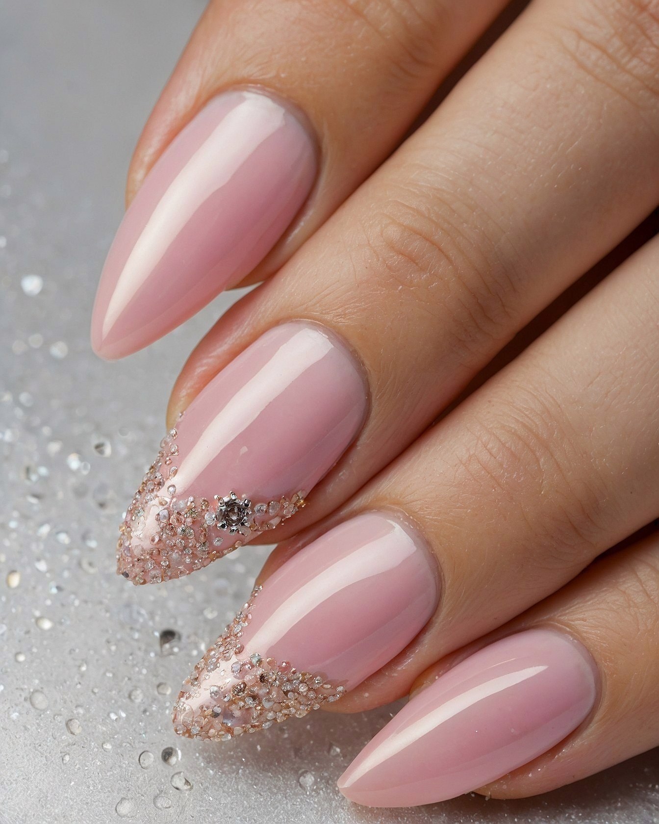Stiletto nails with contrasted glitter French tips