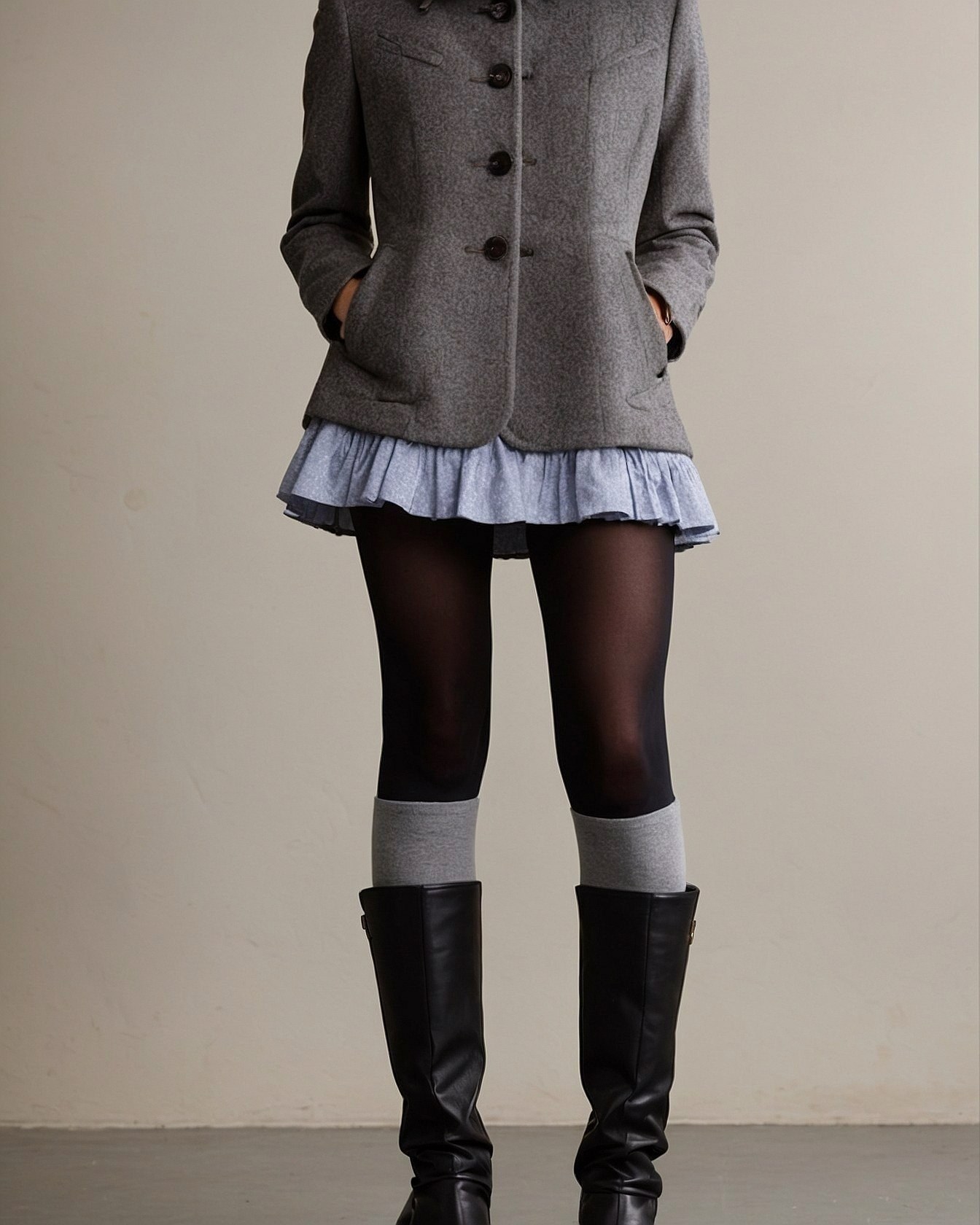 Structured Jacket Meets Flowing Ruffle Skirt