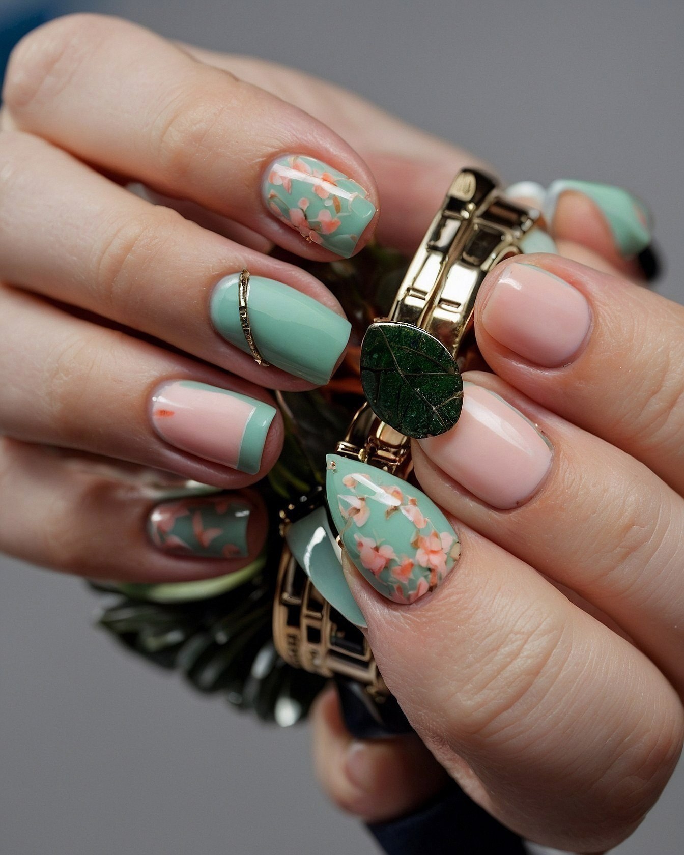 Mint Green and Soft Blush Contrast with Delicate Floral Accents