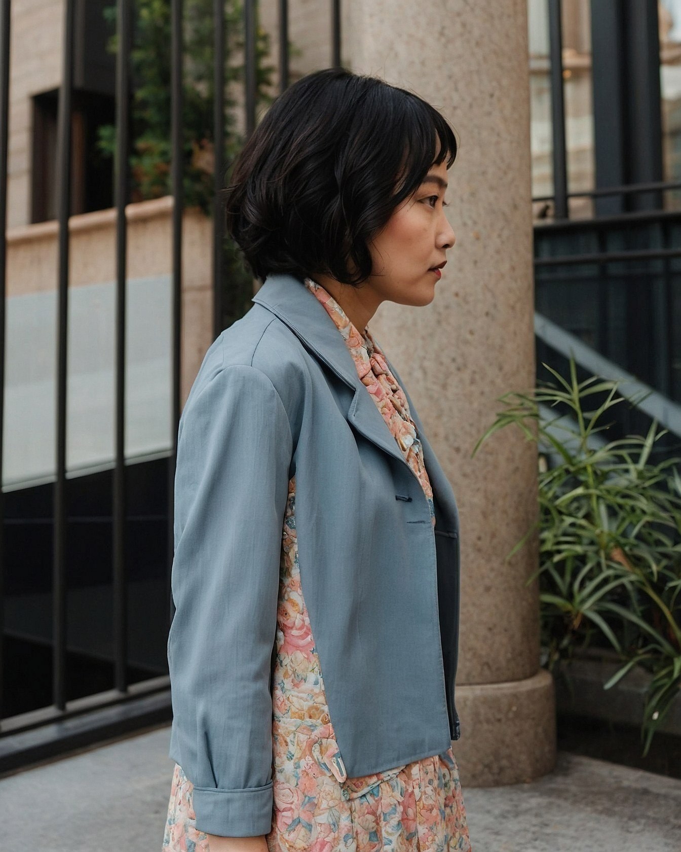 Structured Blazer Meets Flowing Floral Dress