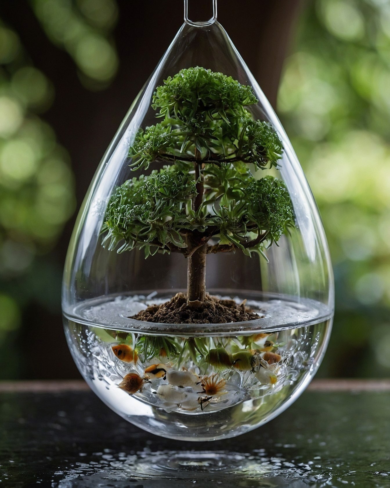 Delicate Glass Tear Holding Miniature Ecosystem