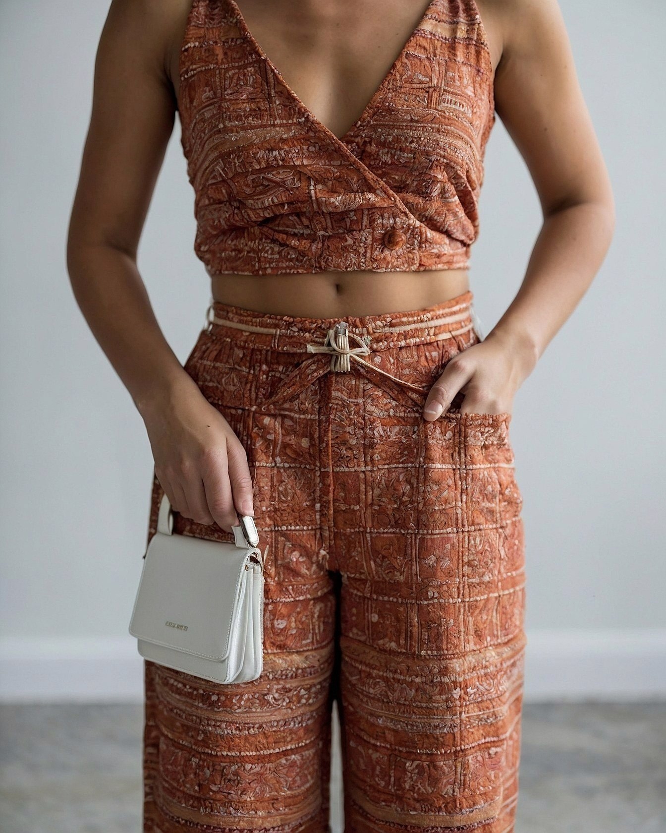 Terracotta Ensemble: Flowing Pants Meet Structured Top