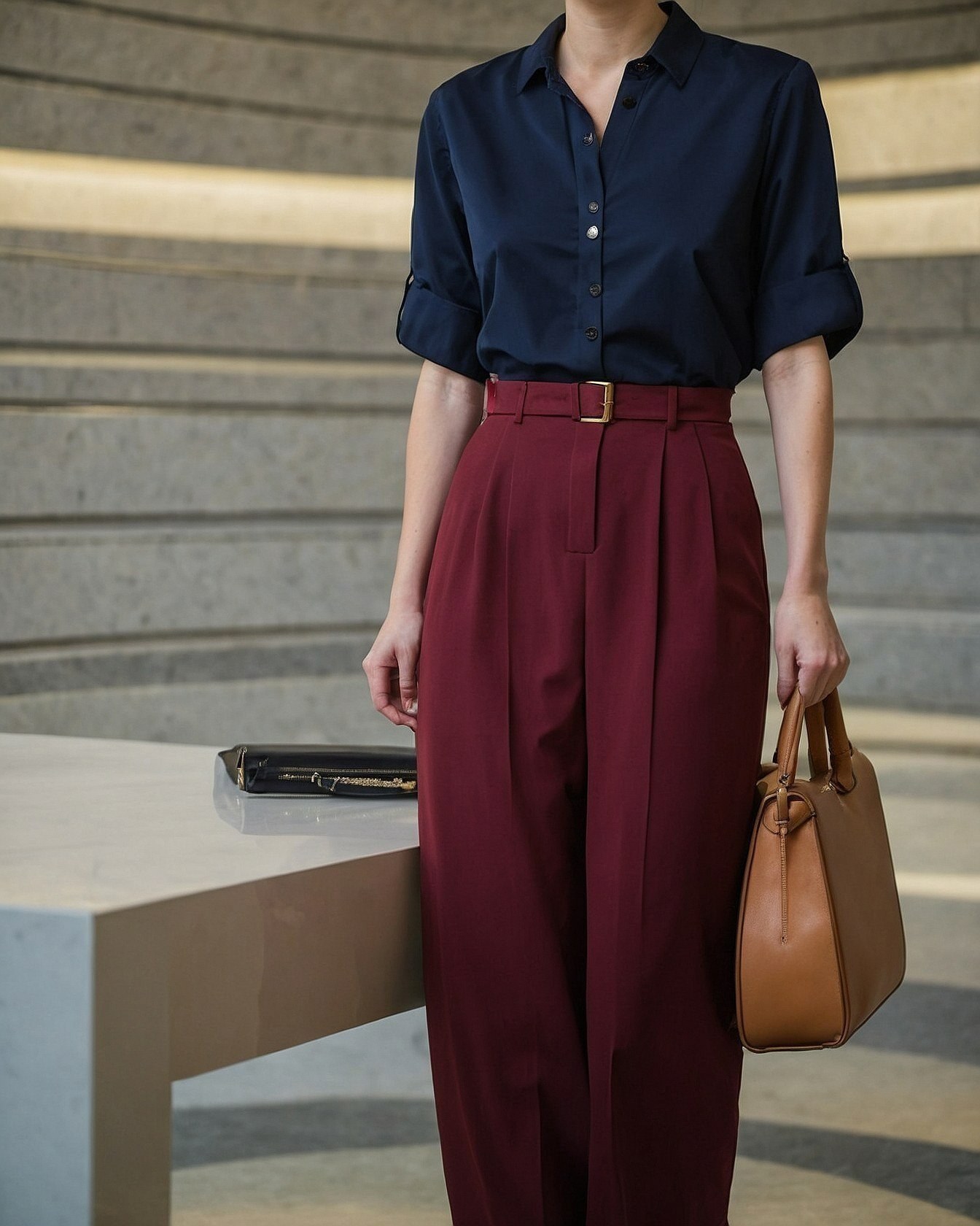 Structured Trousers Meet Flowy Blouse