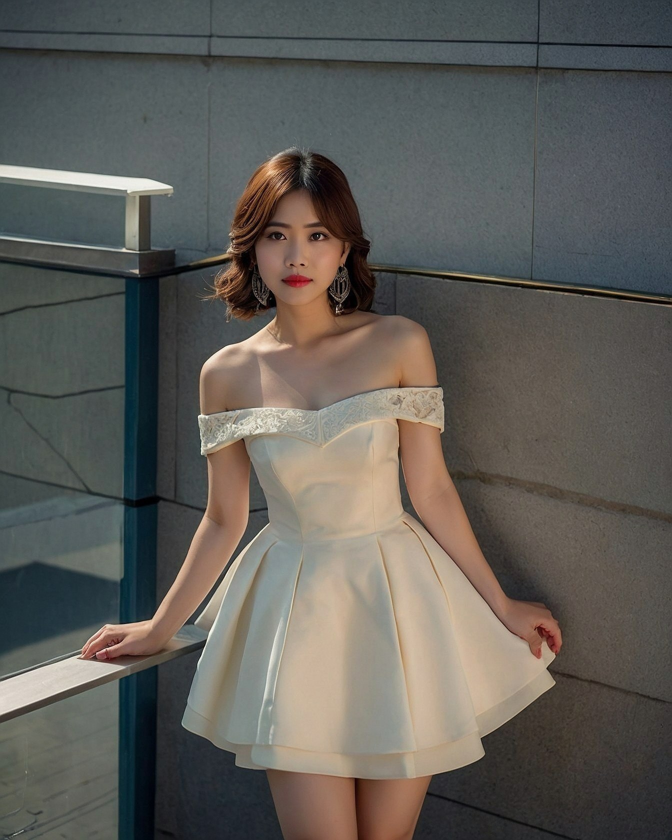 Structured Architecture Meets Flowing Satin Silhouette