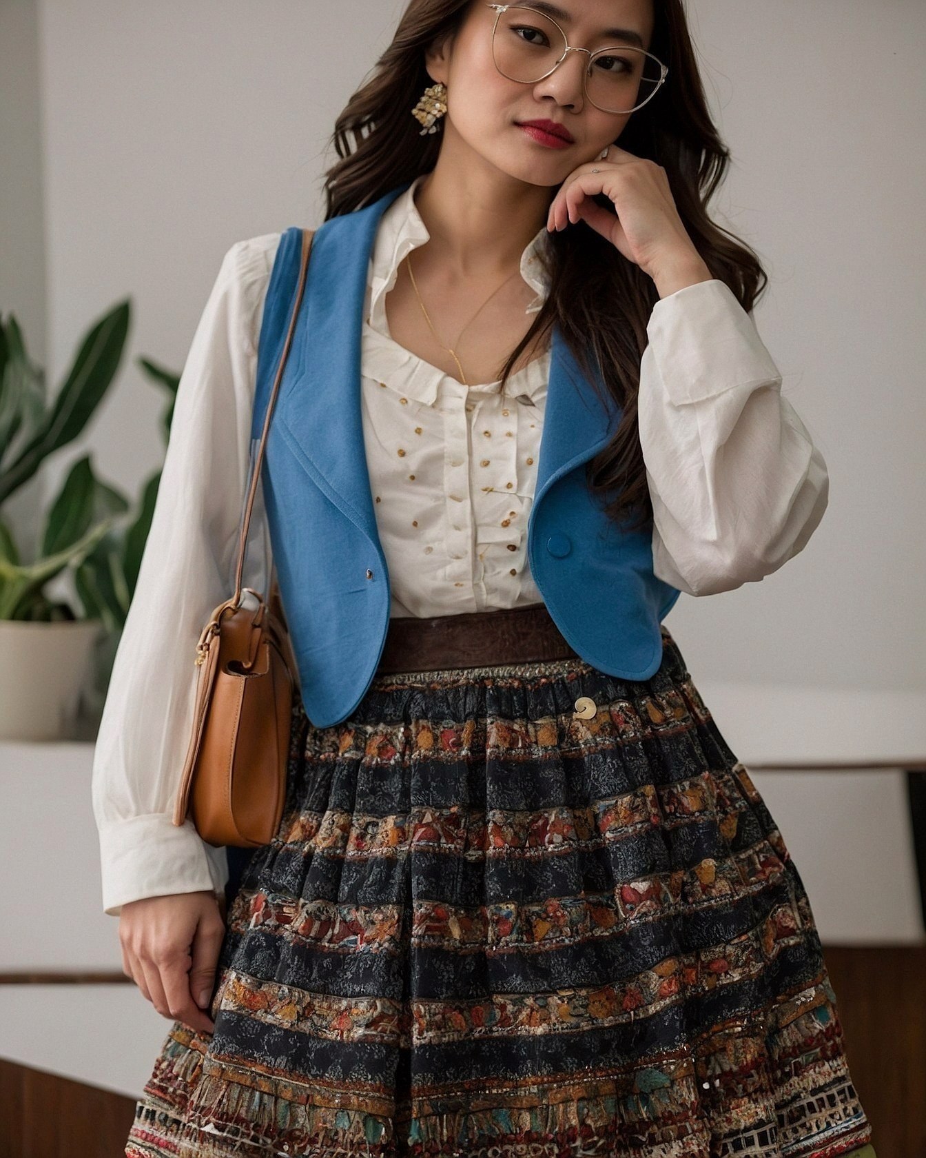 Tailored Vest Meets Bohemian Print Skirt