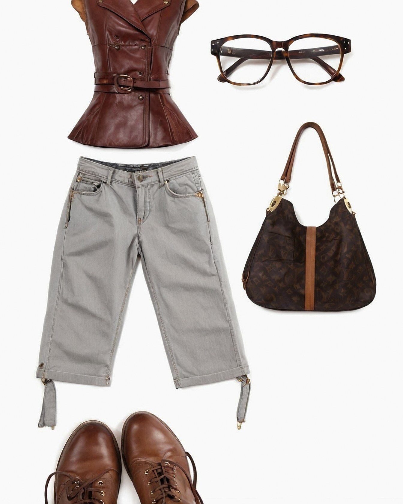 Structured Leather Meets Relaxed Denim Contrast