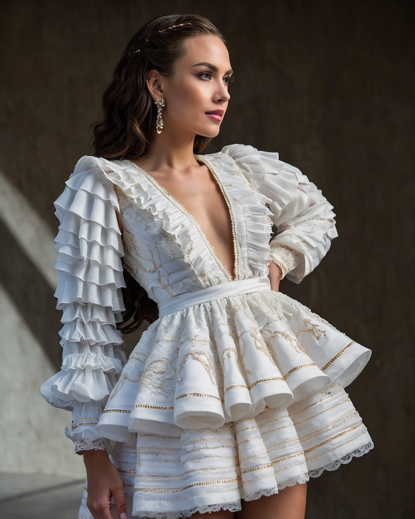 Structured Ruffles Meet Elaborate Embroidery