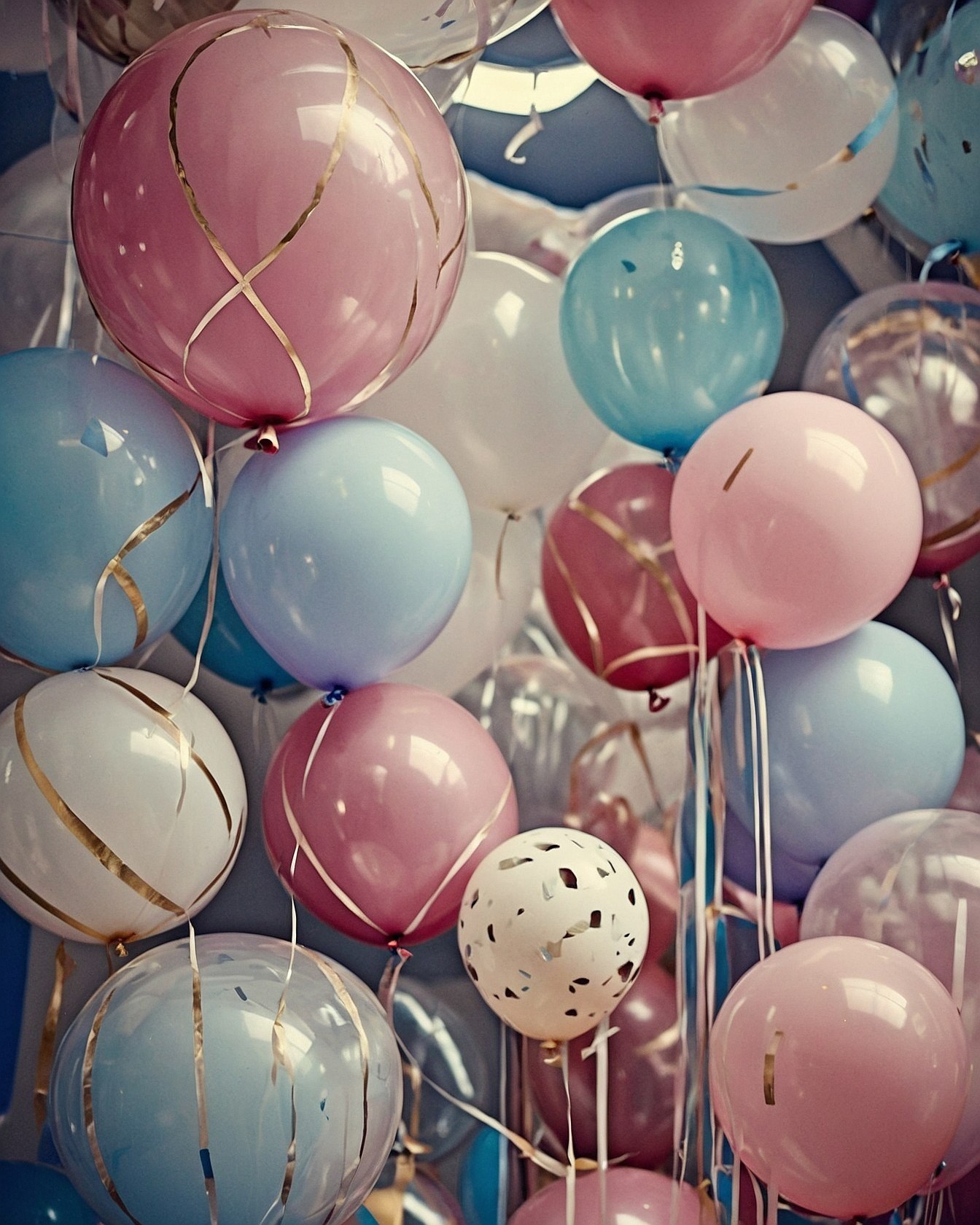 Tangle of Balloons: Soft Pastels Meet Gleaming Gold