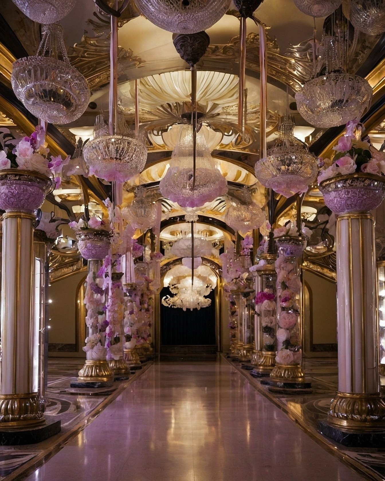 A Grand Hall Adorned with Crystal and Blooms
