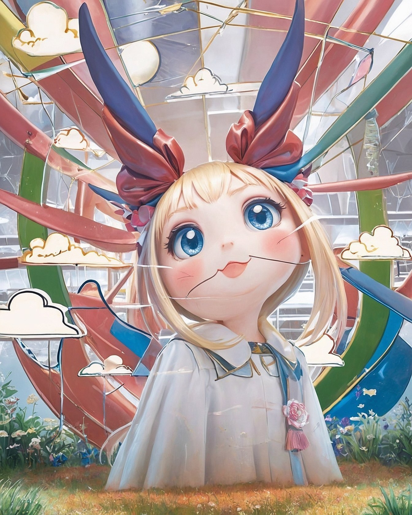 Whimsical Anime Girl Amidst Abstract Skies