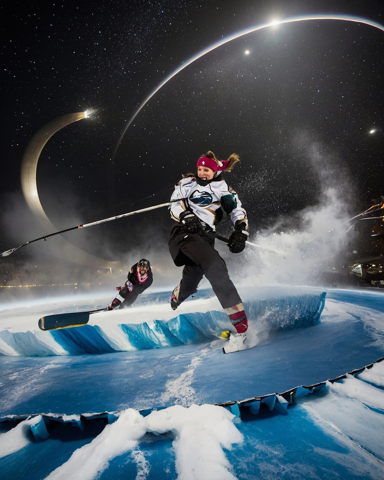 Ice Hockey Players Amidst an Astral Sky