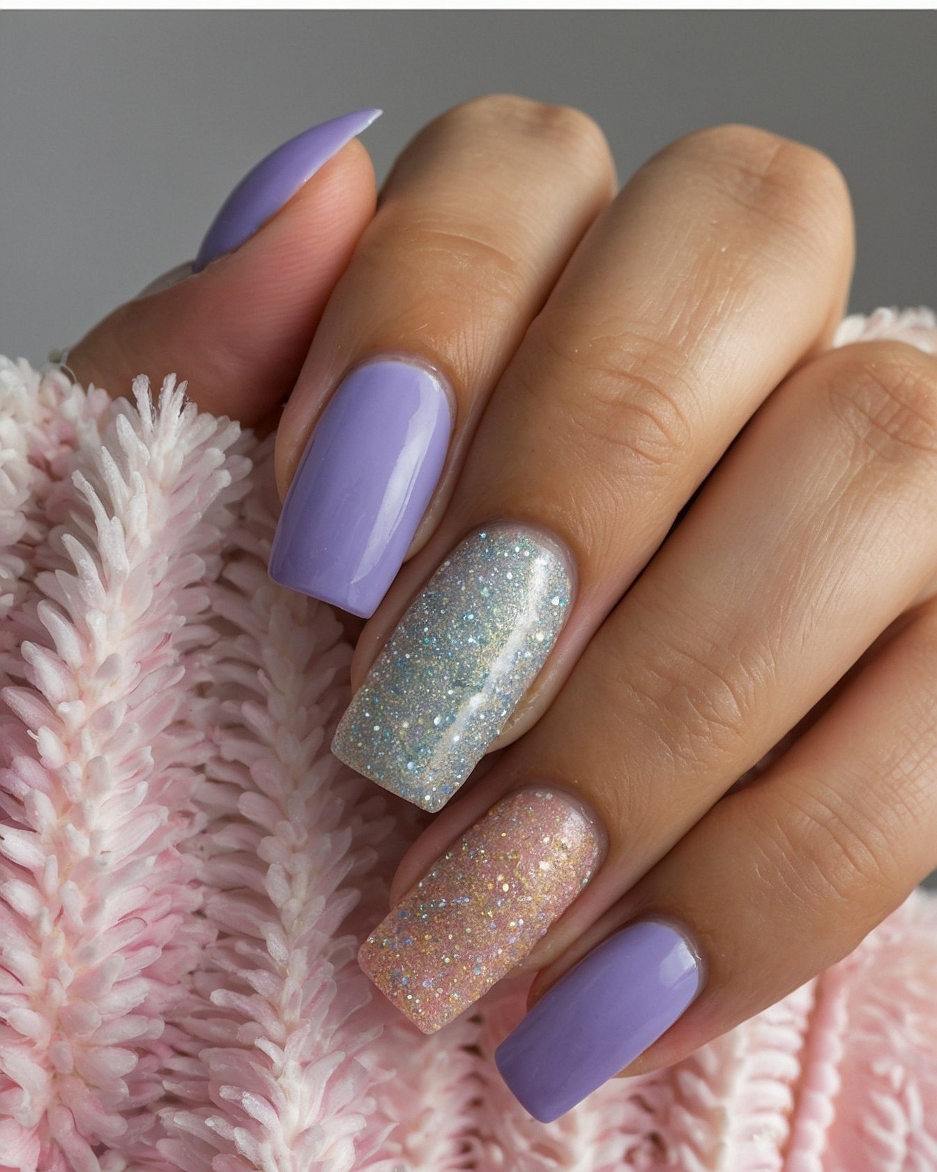 Lavender and Sparkling Ombre Square Nails