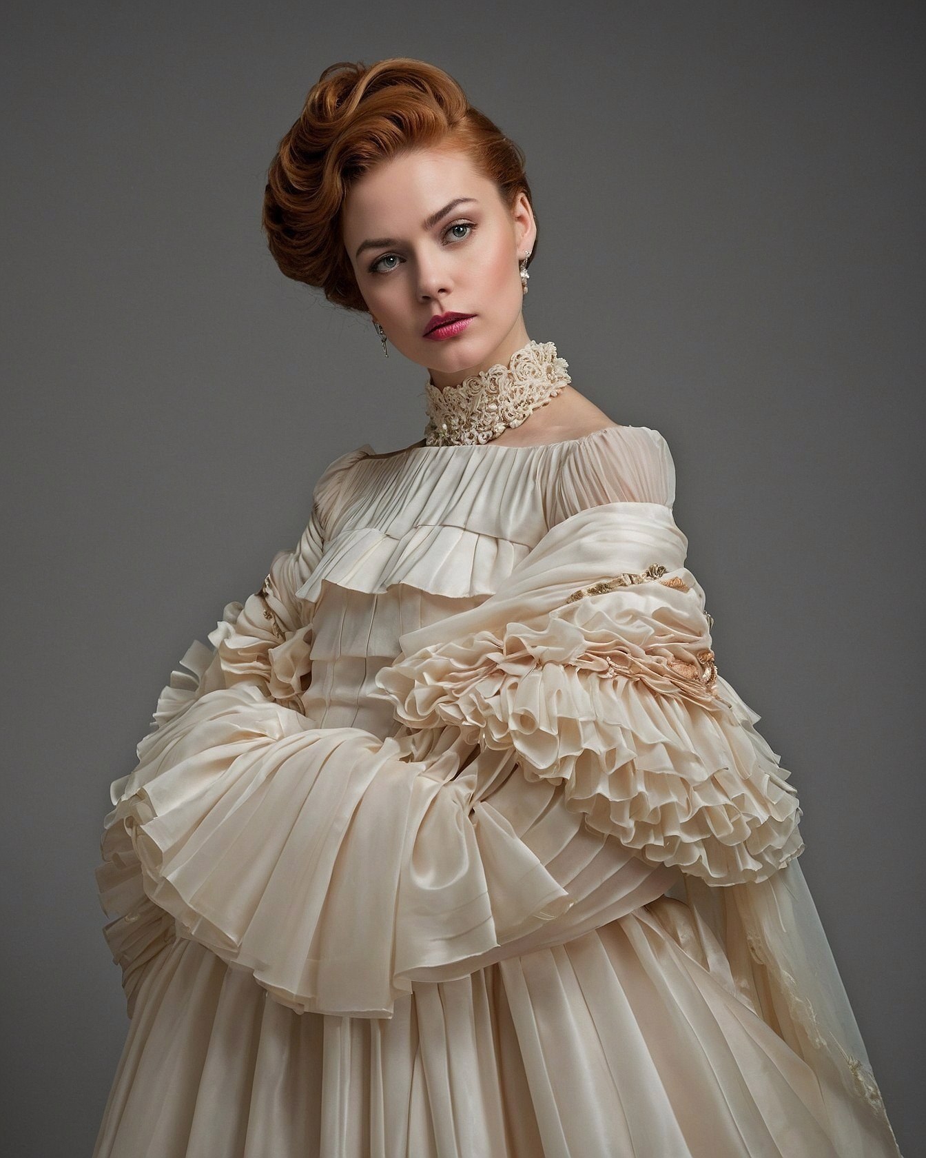 Regal Updo Meets Flowing Off-the-Shoulder Gown