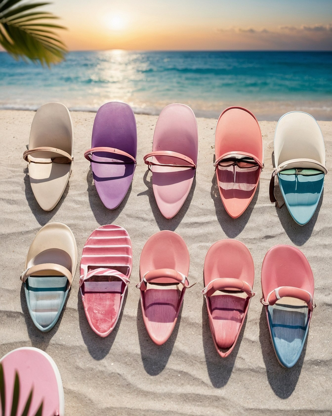 A Row of Assorted Beach Slides on Sand