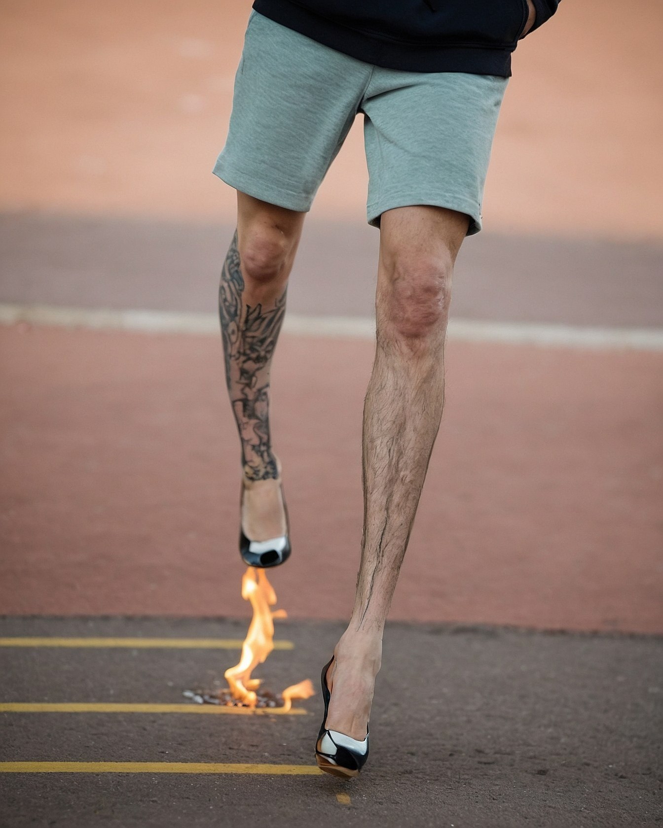 Flaming Heels on a Tarmac Track