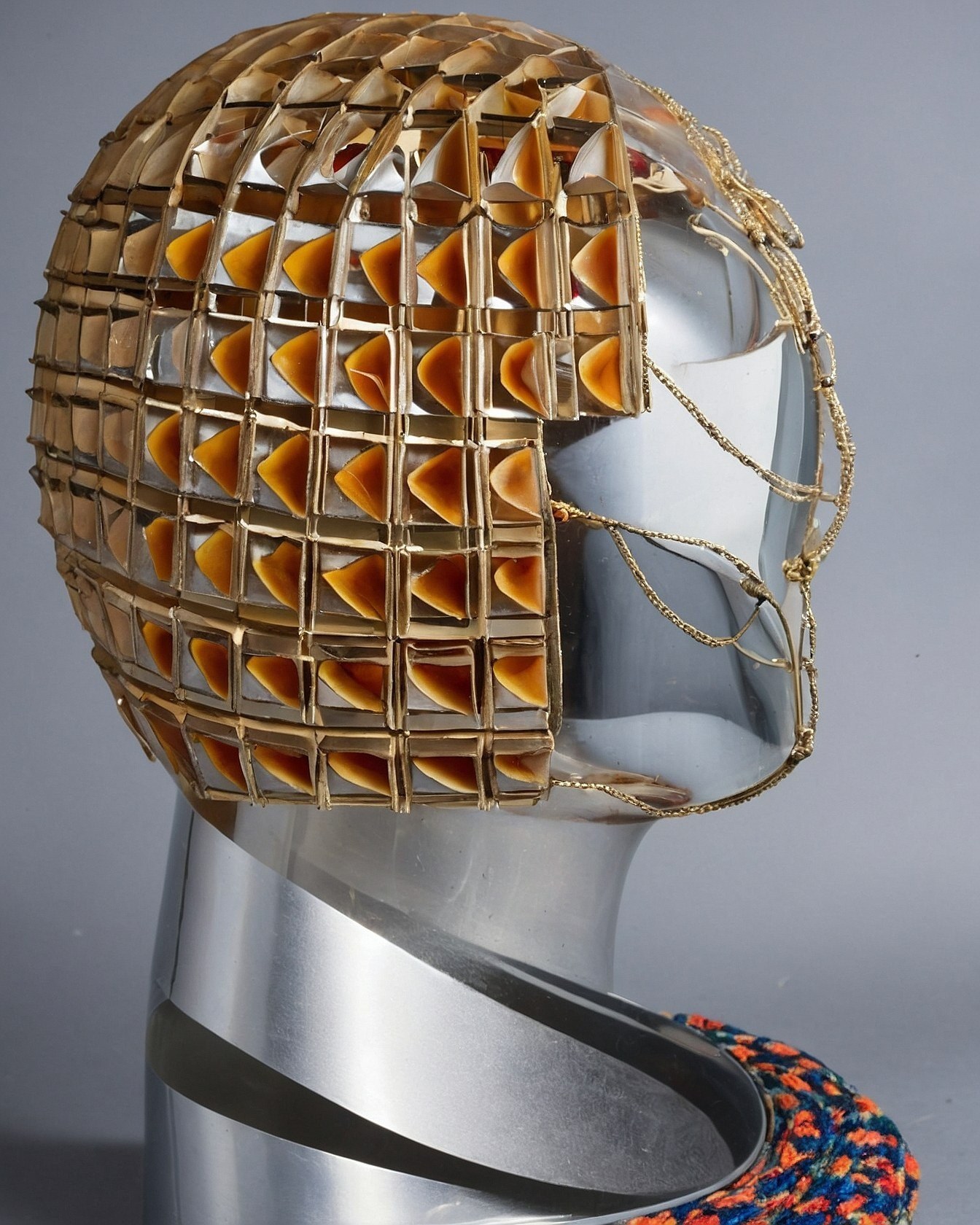 Sculptural Headpiece: Geometric Gold and Amber