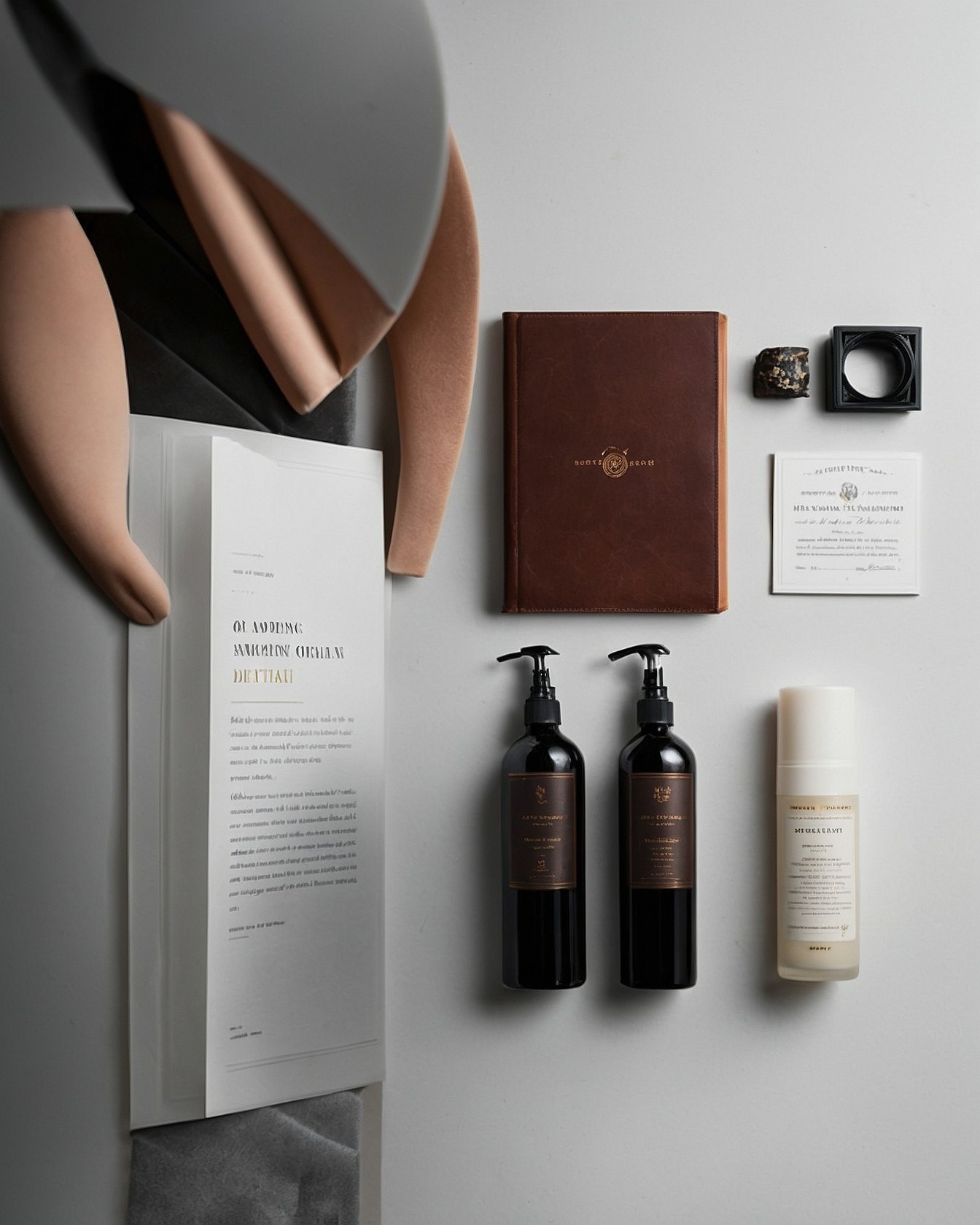 Textured Minimalist Display: Soft Hues Meet Dark Glass
