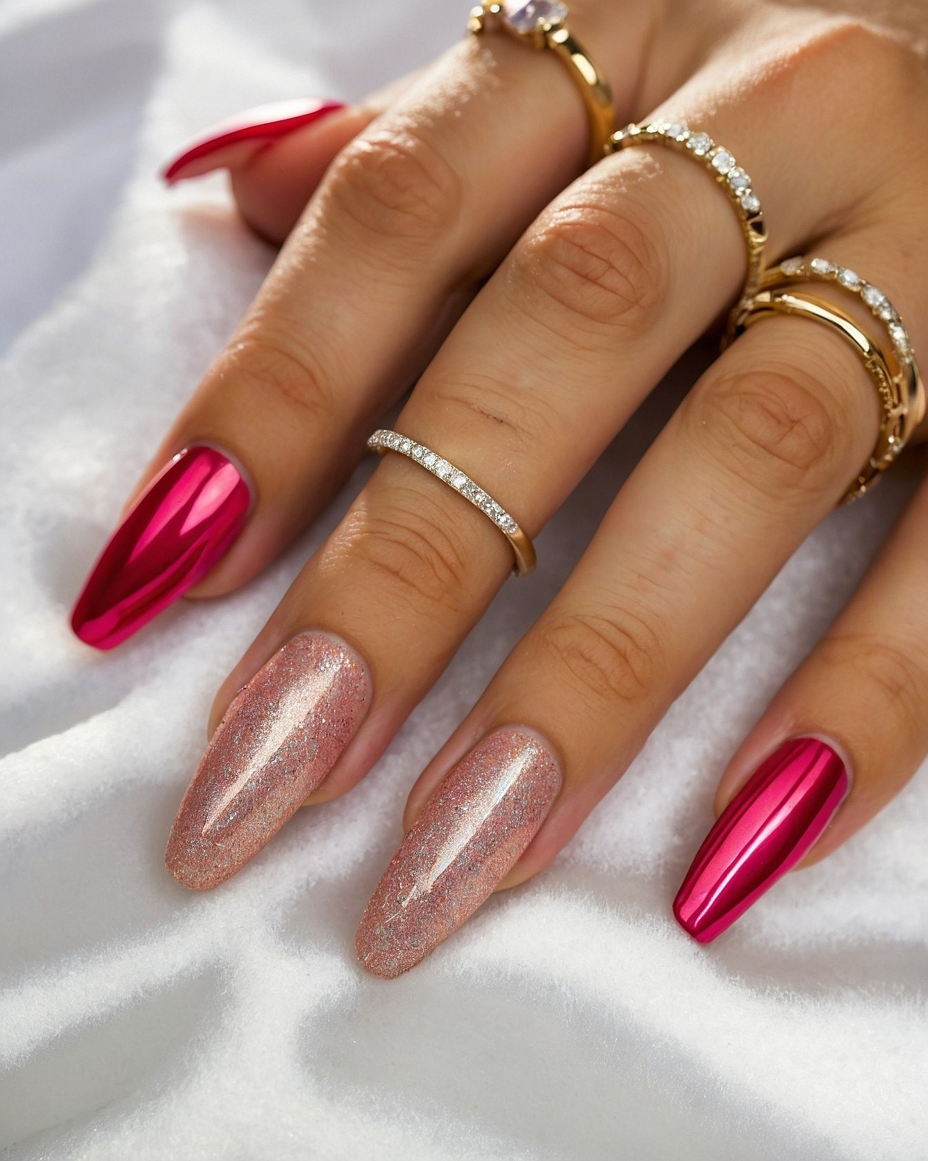 Adding Sparkle with Glitter Accents on Red Nails
