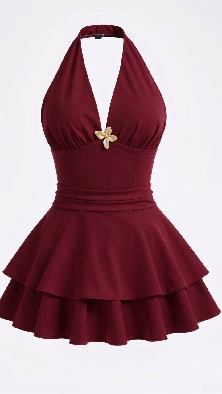 Embracing Playful Skirted Halter Swimsuits